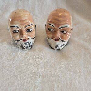 VTG OLD MAN HEADS BALD WITH BEARDS SALT & PEPPER SHAKERS - JAPAN